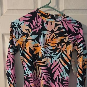 Roxy Tropical Leaf Rash Guard - Pink, Orange, Blue